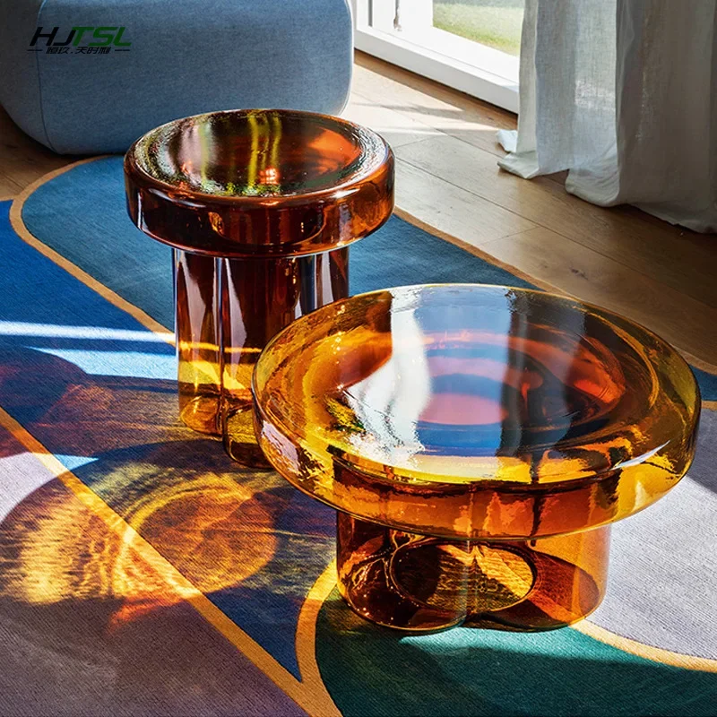 

Nordic small-sized living room combination tea table designer luxury transparent glass edge color angle