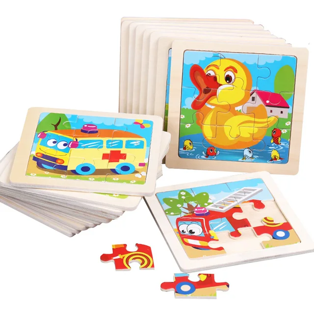 11X11CM Kids Wooden Puzzles Cartoon Animal Traffic Tangram Wood Puzzle Montessori Educational Jigsaw Toys for Children Gifts 1