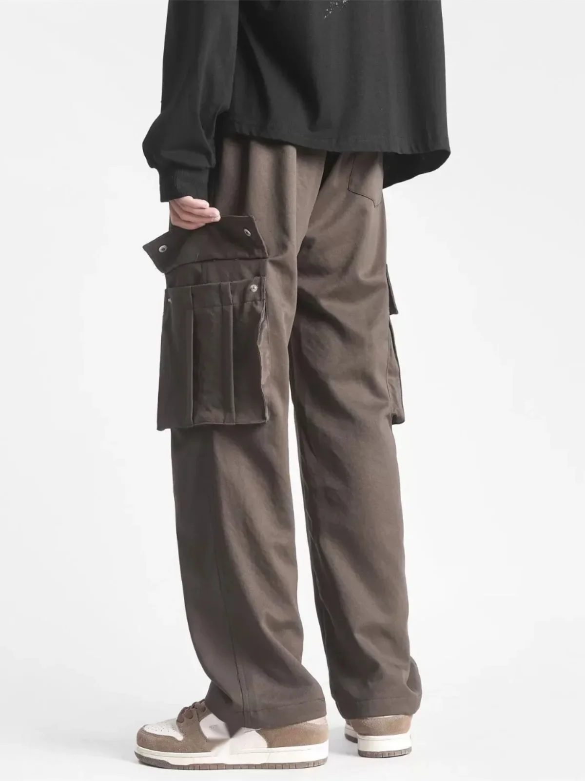 Workwear pants, men's spring high street trendy straight leg pants with large pocket design, casual logging pants