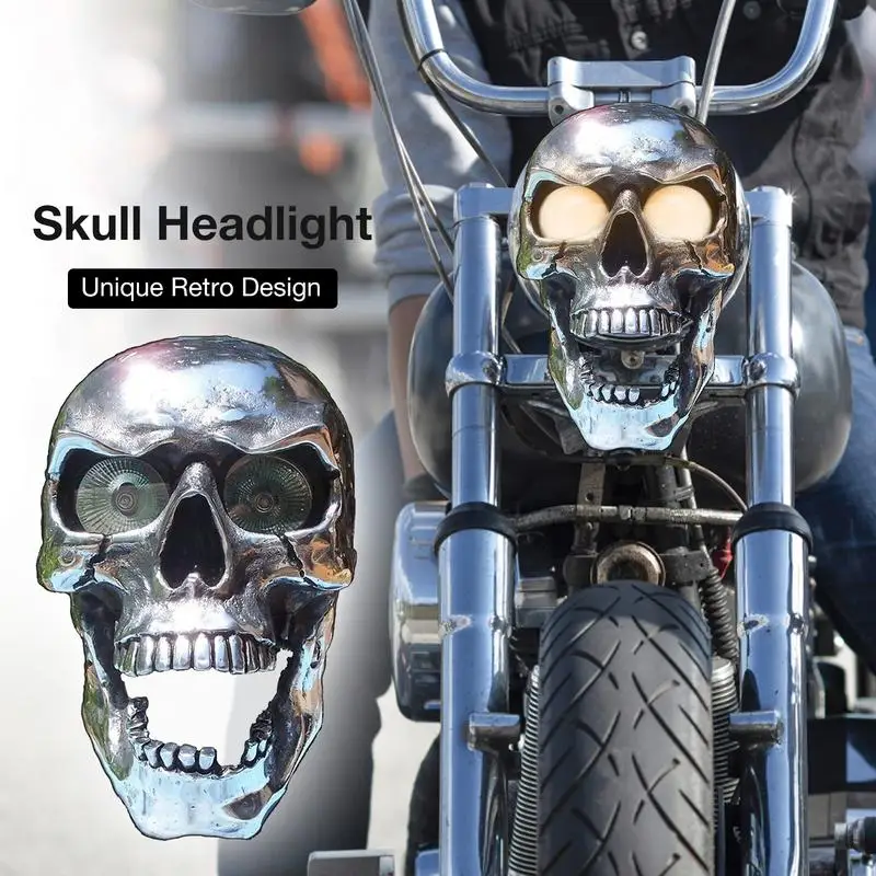 Vintage LED Motorcycle Skull Headlight High Low Beam Lamp for Halloween Skull Head Decoration
