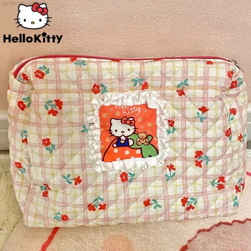 

Kawaii Hello Kitty Милая Цветочная косметичка большой емкости Y2k Лолита девушка портативная многофункциональная фотография подарки для Yk2