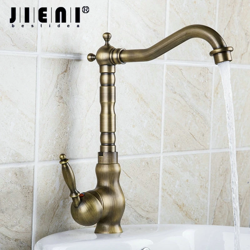 

JIENI Antique Brass Finish Kitchen Sink Swivel Faucet Mixer Taps Vanity Brass Faucet Mixer Tap Faucet Deck Mount Basin Sink Tap