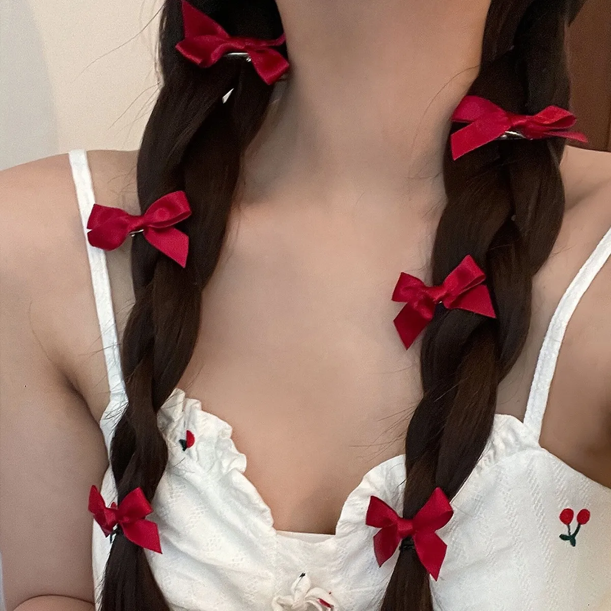 

1/6pcs Mini Red Silk Bow Hair Clips Y2K Little Girls Sweet Candy Silk Bow Knot Hairpins Hairgrips Barrette Hair Accessories