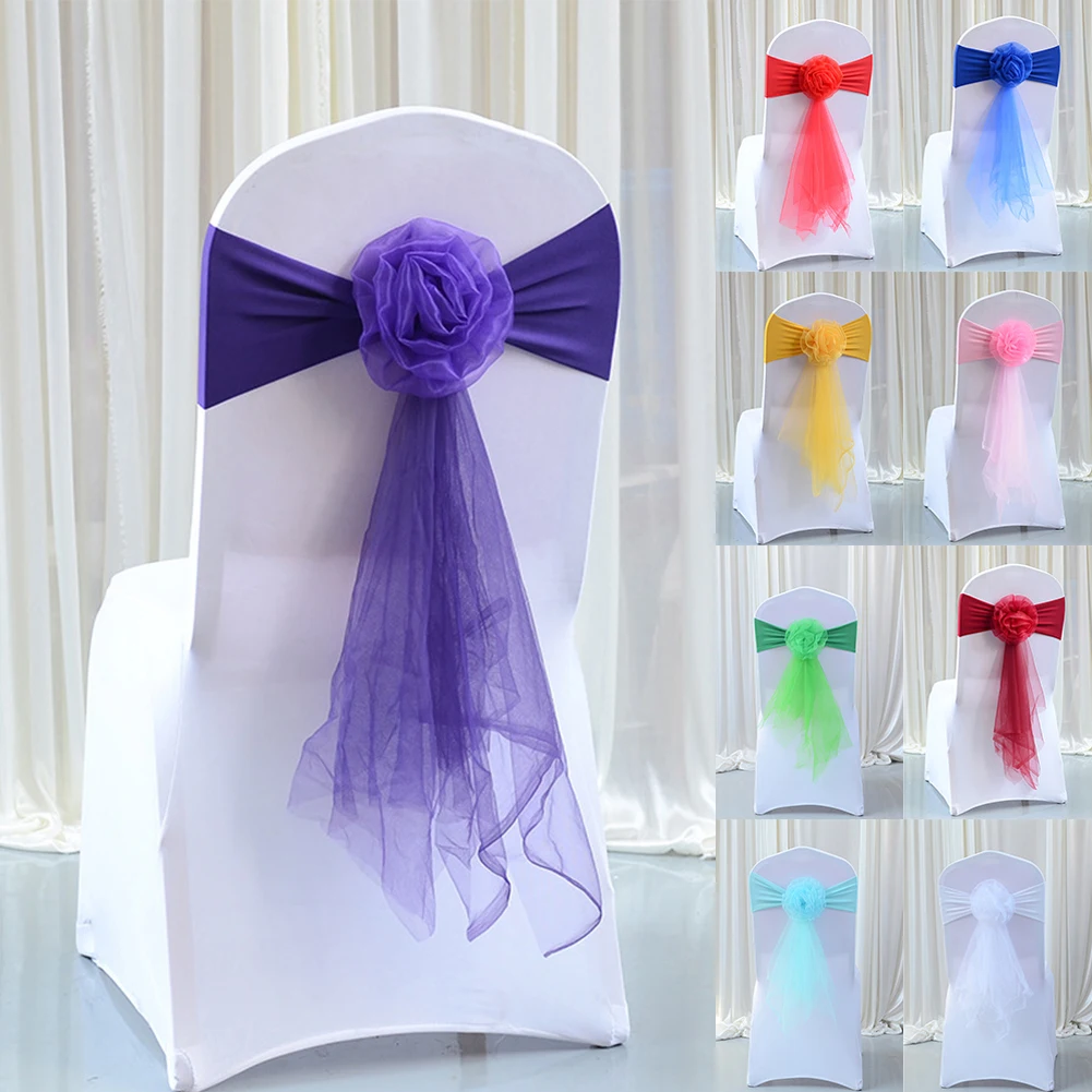 

10pcs Elastic Flower Chair Sashes Cover Bands For For Wedding Party Banquet Event Country Wedding Chair Decoration