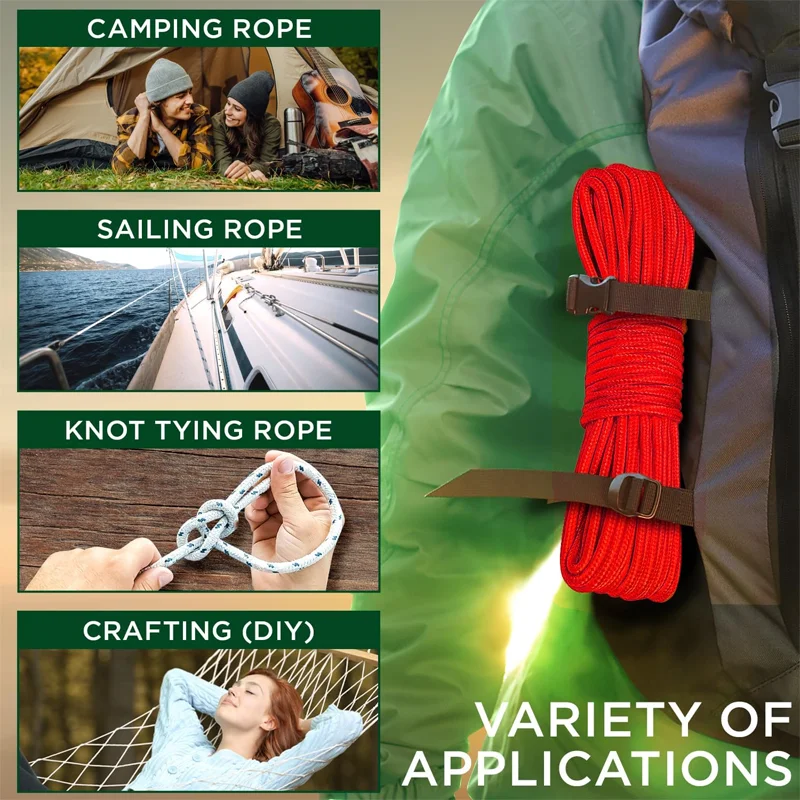 6mm x 20m Outdoor Salvage Rope Colorful Woven Rope Binding Free Clothes Hanging Umbrella Rope Core Nylon Rope paracord rope braided paracord mountaineering rope