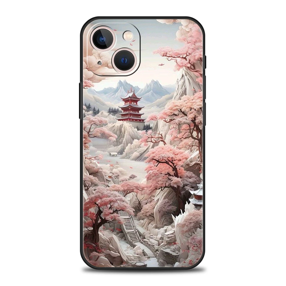 Weiche TPU-Handyhülle für iPhone 16/15/14/13/12/Pro/Max/16E/11/Pro/7/8/Plus/XS/Max, stoßfeste Landschafts-Maltasche im chinesischen Stil – Detail 8