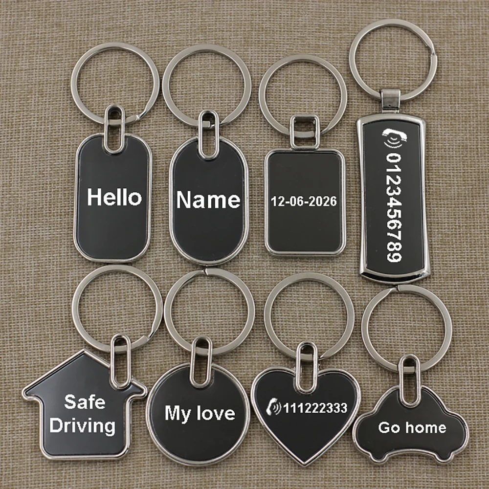 Custom Key Rings Black Metal Keychain Personalized Phone