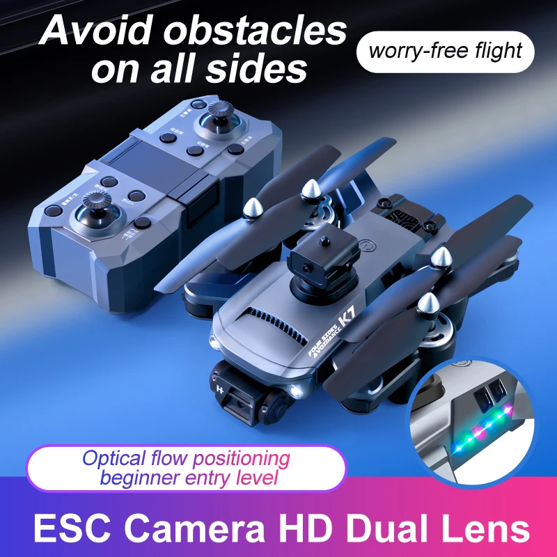 

New Drone K7 5G WIFI 4K HD Professional Camera LED Light 2.4G Signal 3-axis Anti-shake Gimbal ESC with Optical Flow Quadcopter