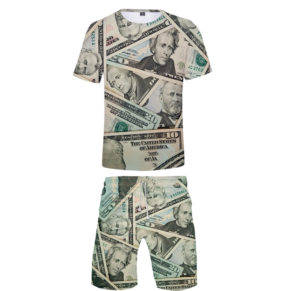 Estate Stati Uniti Dollaro 3D Pantaloncini T-Shirt Set Uomo/Donna Casual Hip Hop Harajuku Creativo Soldi Pantaloncini T-Shirt Set