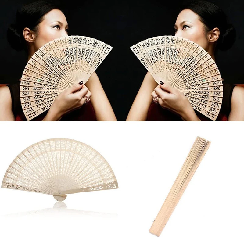 Minimalist Fan Chinese Hollow Out Fan Printed Sandalwood Fan Church Wedding Gift Home Decoration Handicraft Fan