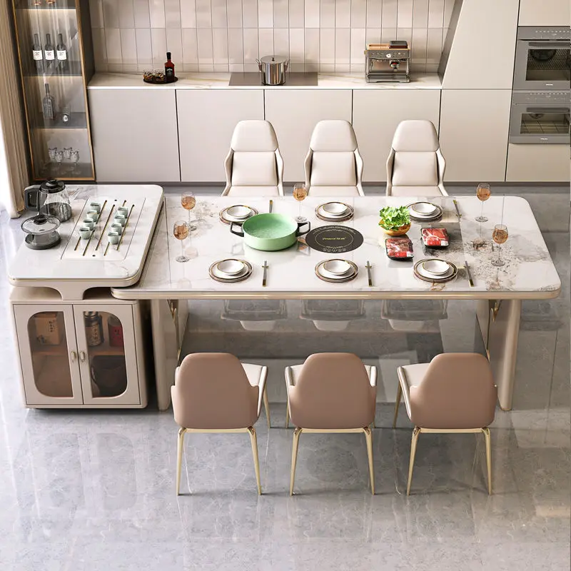 High-end household small apartment retractable villa Zhongdao platform with induction cooker light luxury rock slab island table