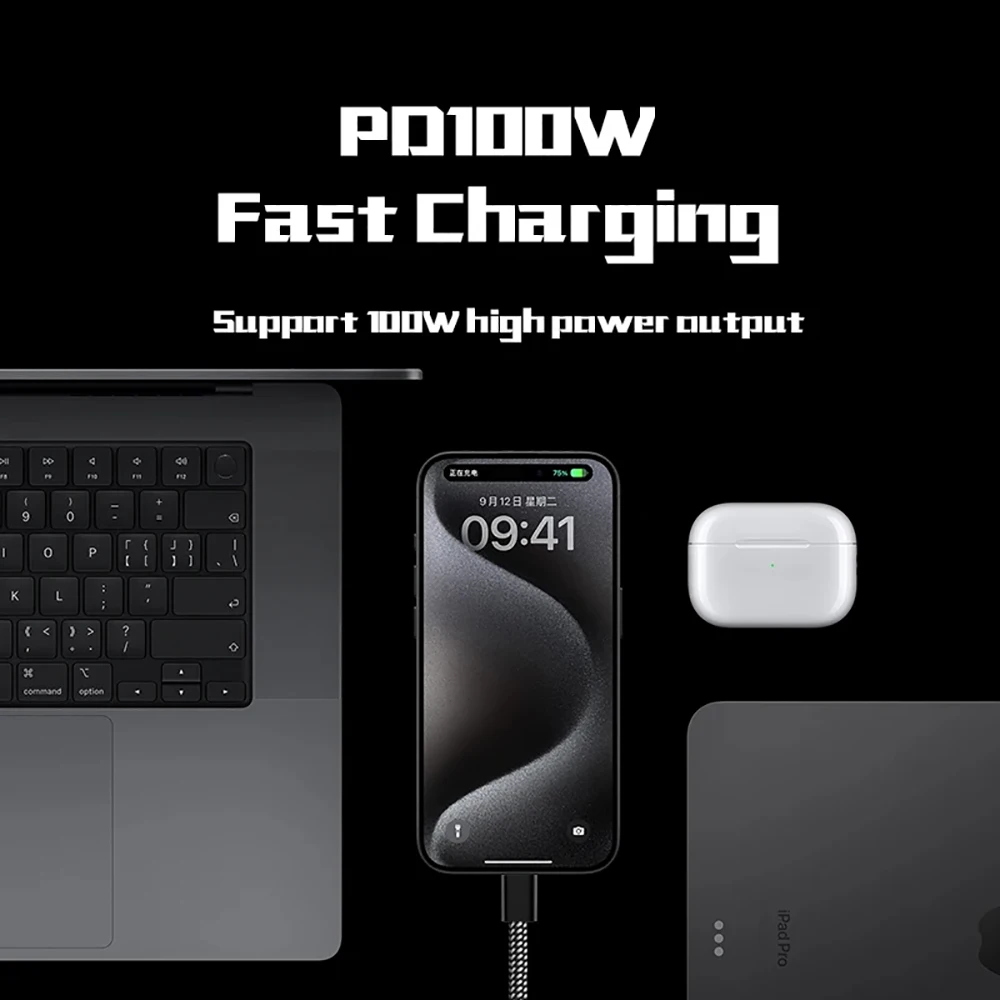 รูปสินค้า สายชาร์จแม่เหล็ก USB-C 2 เมตร ชาร์จเร็ว PD 100W