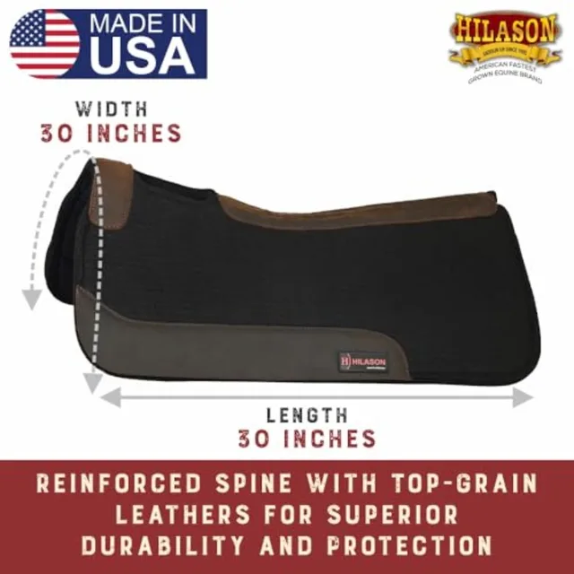Western Wool Felt Horse Saddle Pad with Distressed Wear Leather for Horses USA-made Brown Breathable Durable