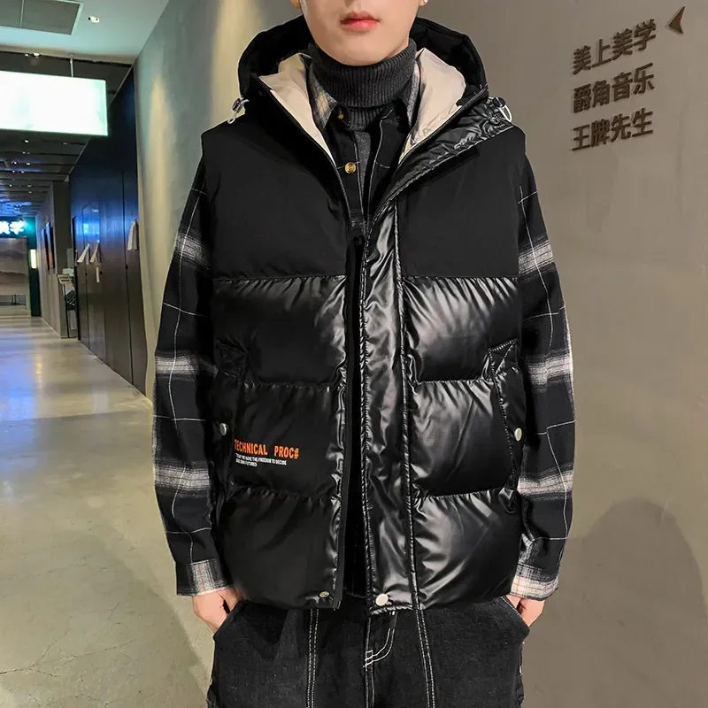 Men's Winter Color-blocked Pedder Vest Versatile Outdoor Sports Windproof Hooded Vest Men's Winter Casual Thick Thermal Vest color blocked geometric elastic sports wide headband in multicolor size one size