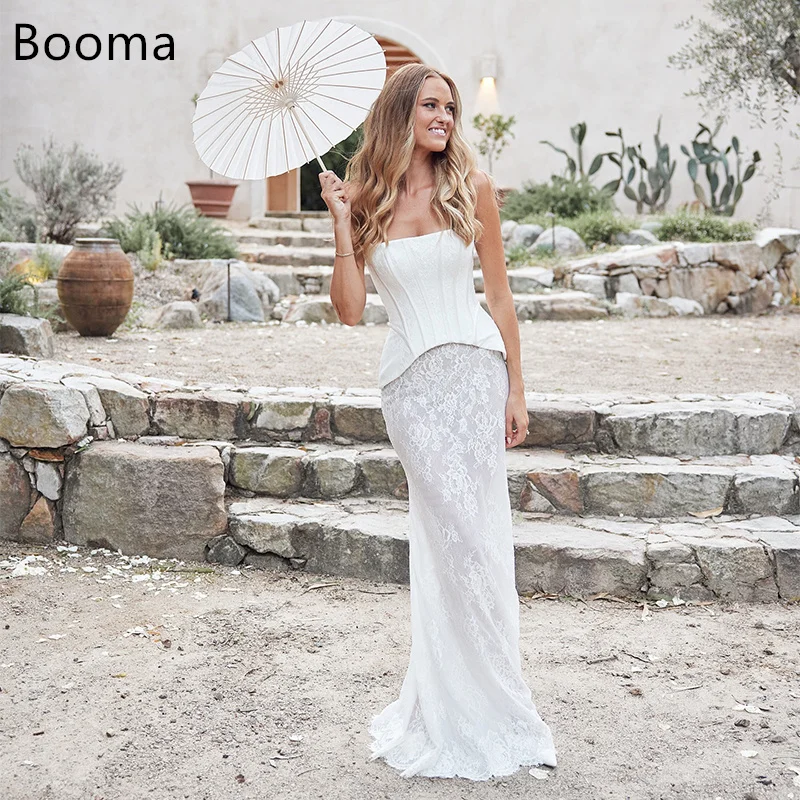 Booma Simple Mermaid Wedding Dresses Strapless Sleevless Lace Floor-Length Long Brides Gown Custom Made 2025 - AliExpress 320 Booma Simple Mermaid Wedding Dresses Strapless Sleevless Lace Floor-Length Long Brides Gown Custom Made 2025 - AliExpress 320