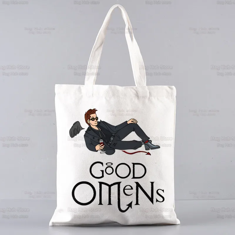 

Улучшенная Экосумка Good Omens, экологически чистая многоразовая сумка для покупок, Холщовая Сумка на плечо, большая сумка для мужчин и женщин, сумки для мелочей