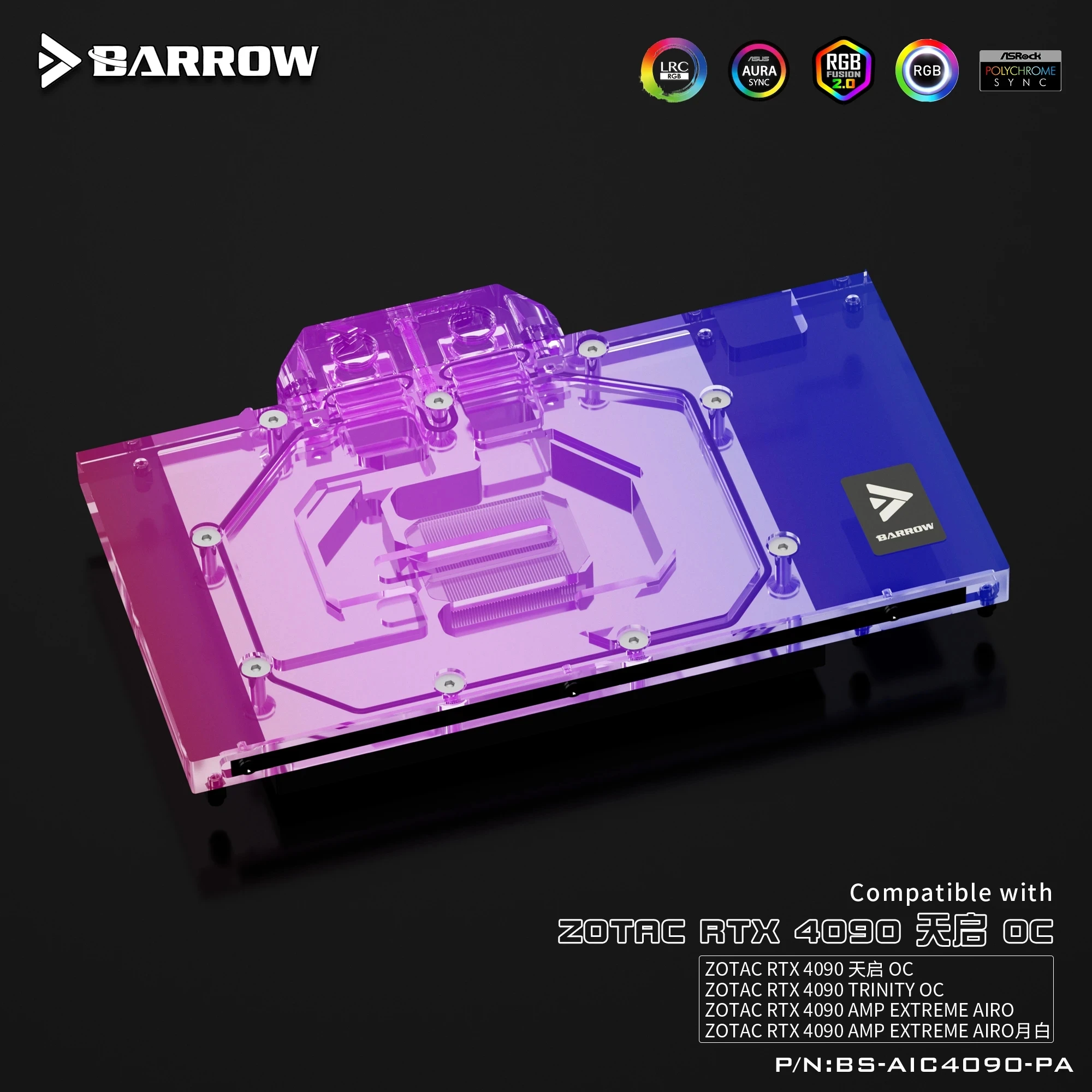 Barrow Watercooler Per Zotac Geforce Rtx 4090 Trinity Oc/Amp Extreme Airo/Gpu Card Blocco Di Raffreddamento In Rame Argb Bs-Aic4090-Pa