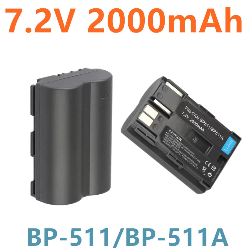 7.2V 2000Mah Bp-511 -511A 511A Per Batteria Della Fotocamera 511 511 Per Canon Eos 40D 300D 5D 20D 30D 50D 10D G6 L10