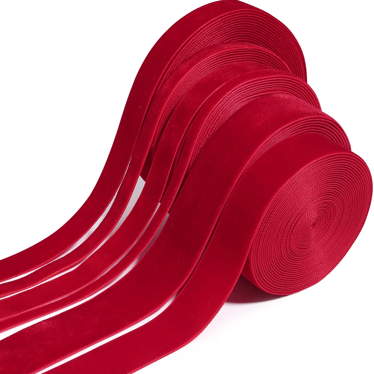 Flocking Velvet Ribbon 5-10yards/roll 0.6-3.2cm Velvet Ribbons Red Color Single Face Flocking ...