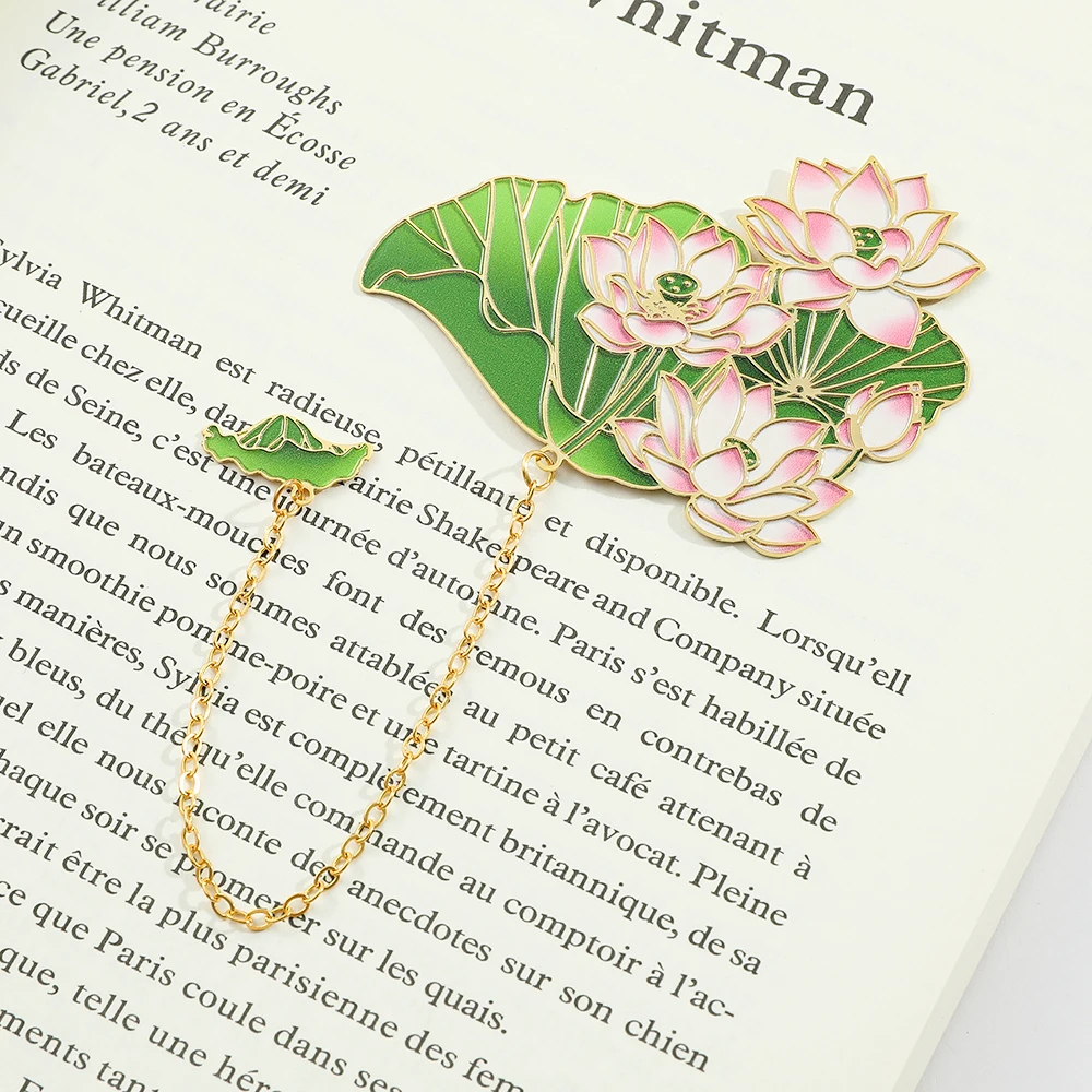 lotus Flower Green Lily Metal Bookmark Page Mark Stationery for Book Lovers Bookworm Gifts Reading Markers for Men Women metal bookmark floral painting bookmark bookmarks stationery supplies