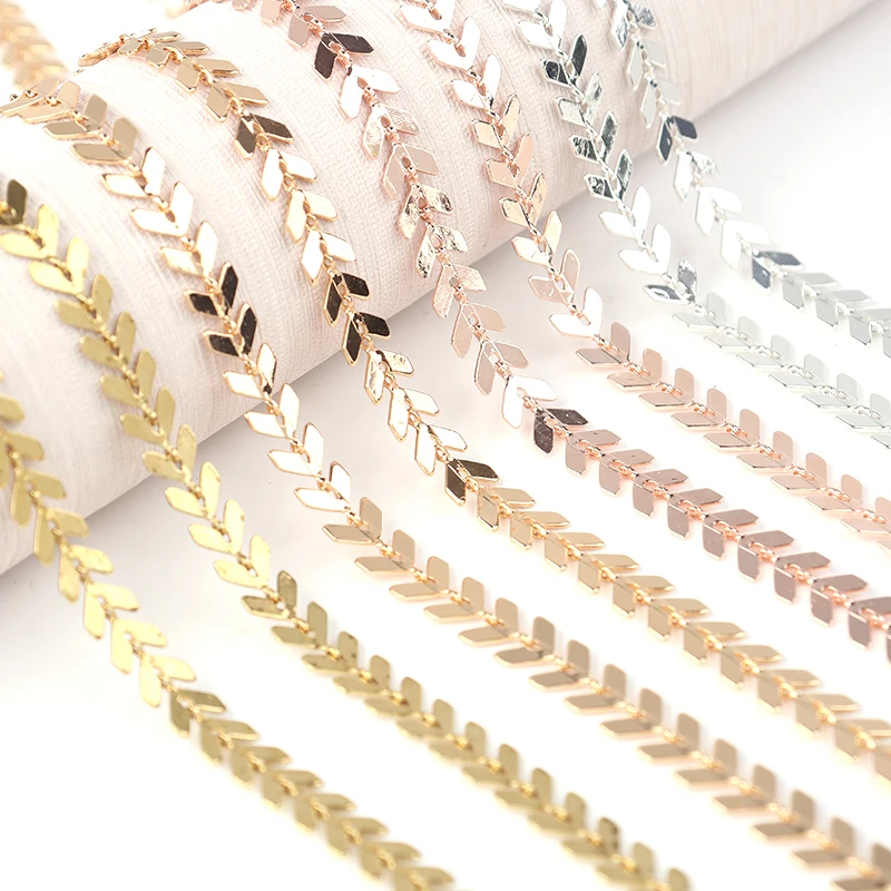 SAUVOO 5 Yards/lot Brass Fishbone Chain 6mm Width Necklace Anklet Bracelet For Women Girls DIY Jewelry Making Wholesale Supplies