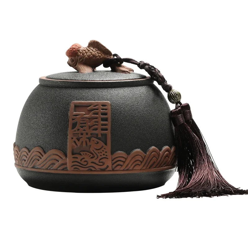 Traditional Pottery Tea Caddy Large Capacity Ceramic Storage Tank Portable Sealed Travel Tea Jar Candy Coffee Spice Container tea canister ceramic storage jar airtight container