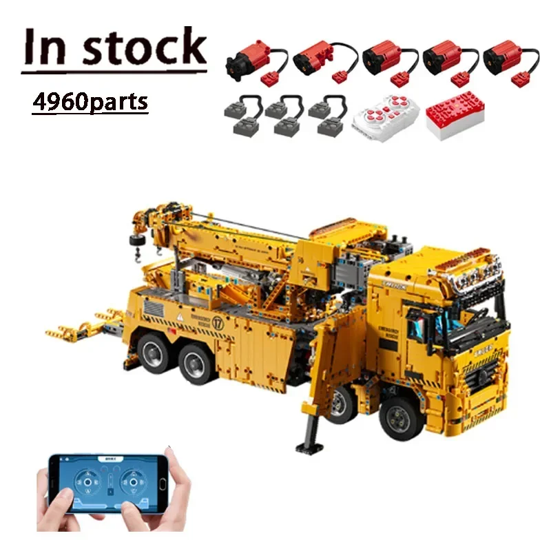 T4017 4960Pcs Moc Technical 8X8 Road Rescue Truck Crane Electric Remote Control Assembly Mattoni Fai Da Te Building Blocks Giocattoli Per Adulti