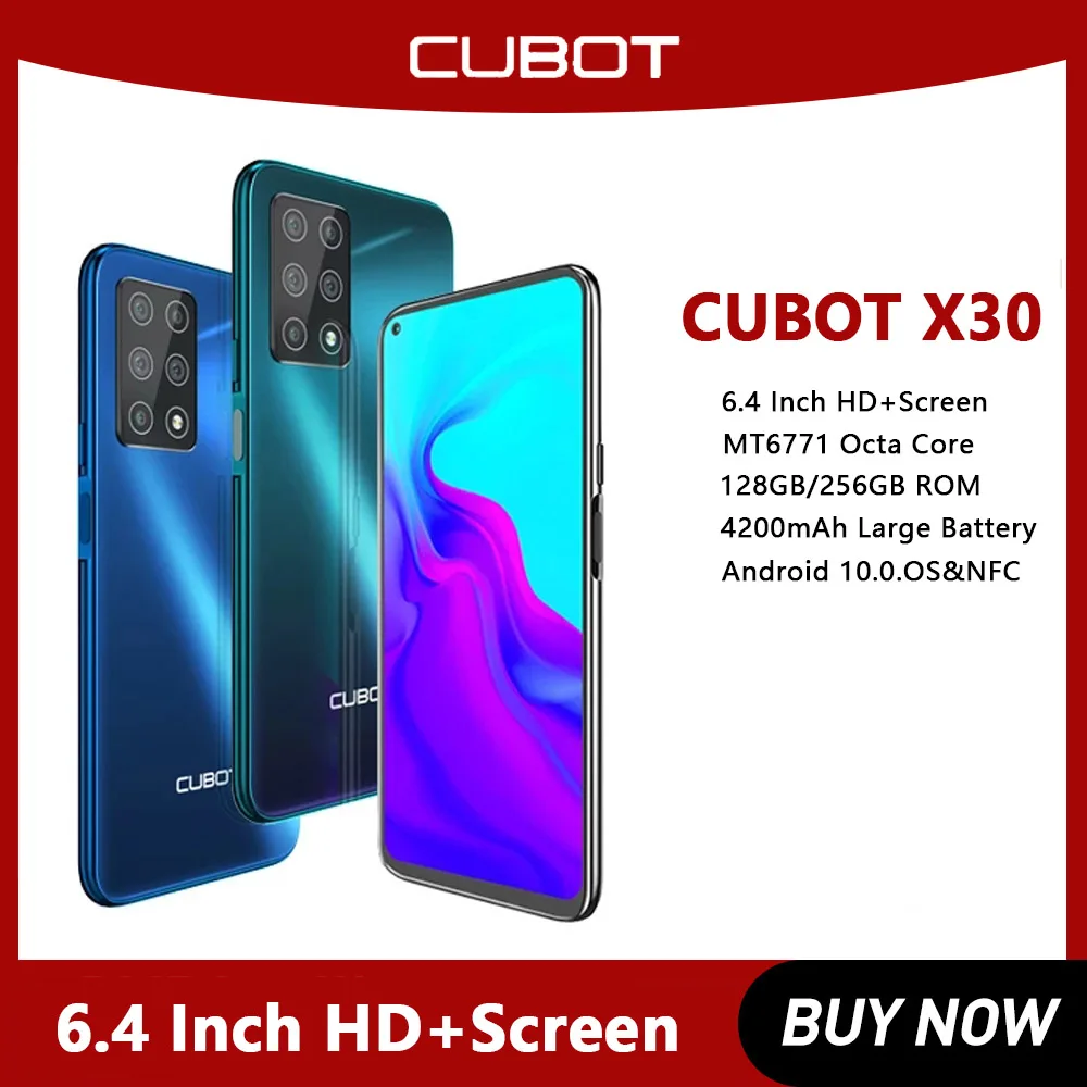 

Cubot X30 6.4 Inch FHD Mobile Phone Helio P60 Android 10 Smartphone 48MP Five Cameras 8GB+256GB Cellphone Global Version 4200mAh