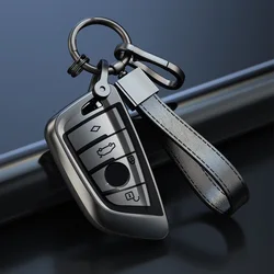 Deluxe Car Key Case Shell Cover for BMW Series Accessories (Grey keychain)