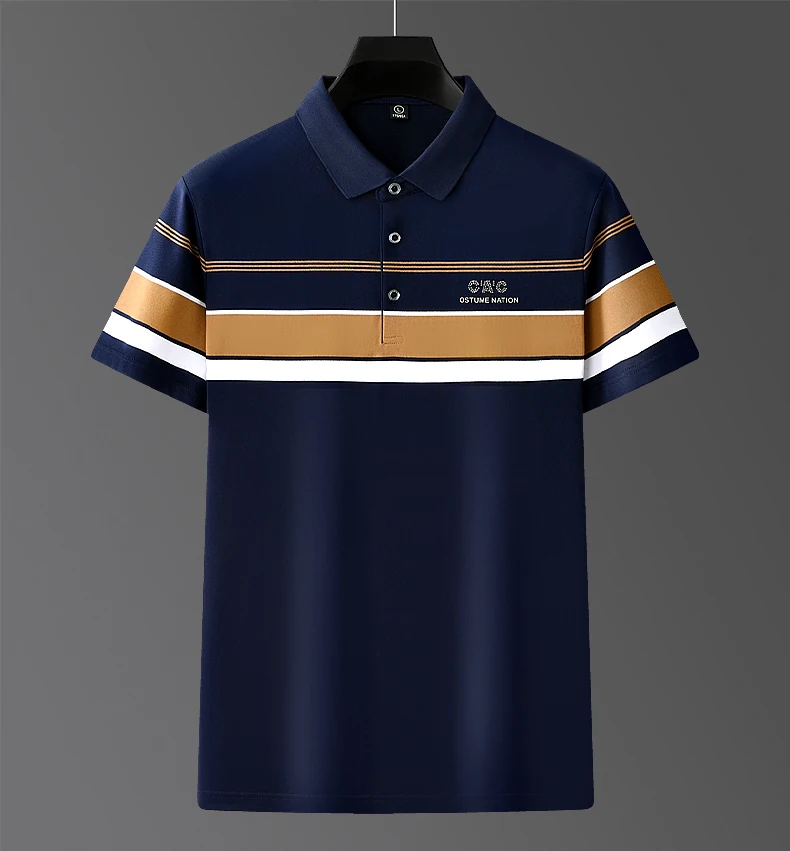 Summer New Silk Cotton Men's Breathable Polo Shirt Short sleeved Brand High end Fashion Exquisite Stripe Print Casual T-shirt 25 S647b0c9919914fd090778ccbcbea4fb4b