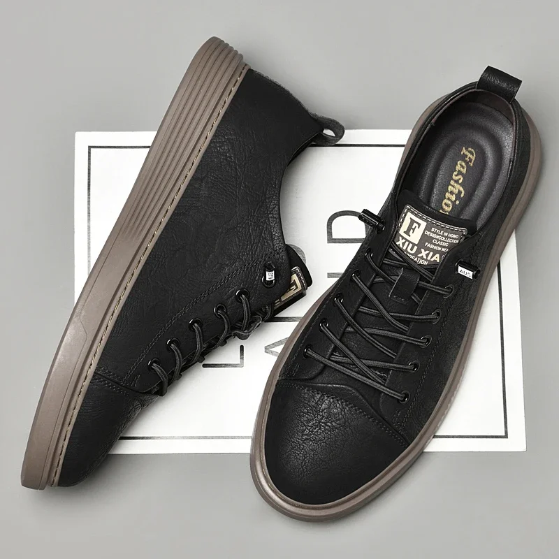 Genuine Leather Men Casual Shoes Designer Luxury Brand Lace Up Skateboard Sneakers Italian Men's Shoes Mocassins Plus Size 47 casual sneakers,leather shoes,leather sneakers