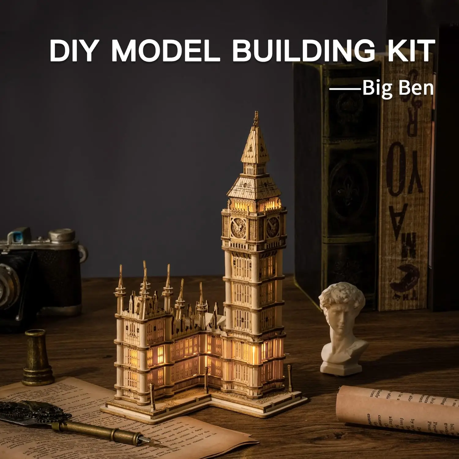 Robotime 3D Wooden Puzzle Game Big Ben,Tower Bridge for Children Adult Gift DIY With Light 2