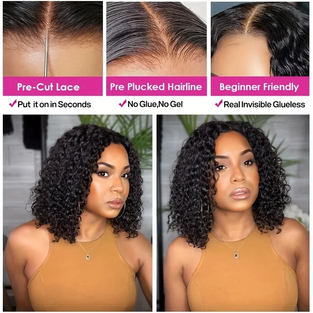 Brazilian Deep Wave Bob Wig 13x4 Lace Frontal Wig Human Hair Natural Hairline Remy Short Curly Closure Wig Preplucked Baby Hair