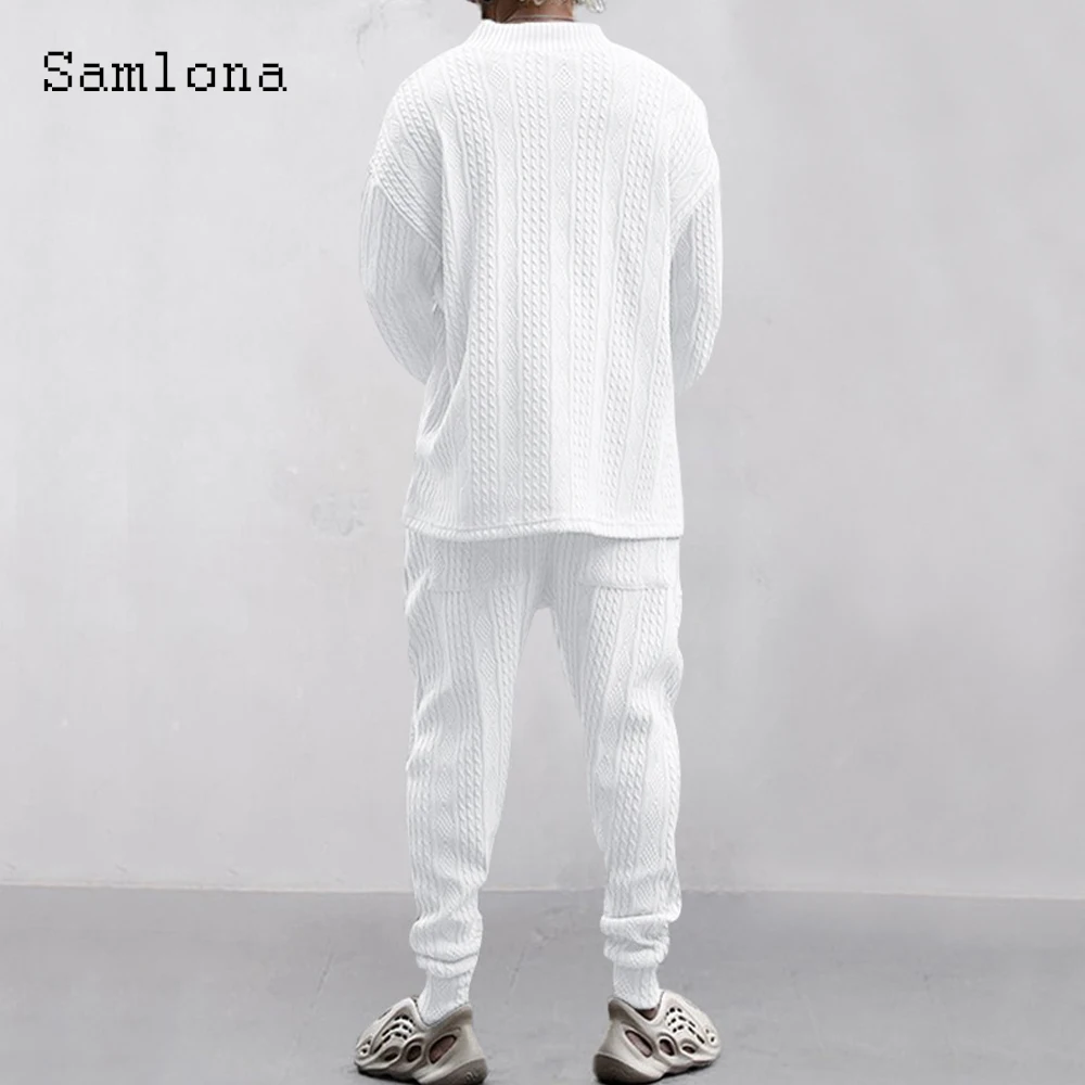 Mens Casual Knitting Two Piece Sets 2023 New Winter Fashion Irregular Top Sweater and Solid White Sweatpants Male Tracksuits Set 2