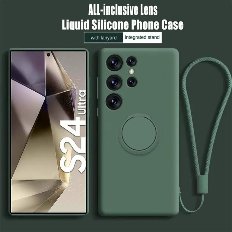 Magnetic Liquid Silicone Phone Case with Ring Holder Strap and Stand Feature
