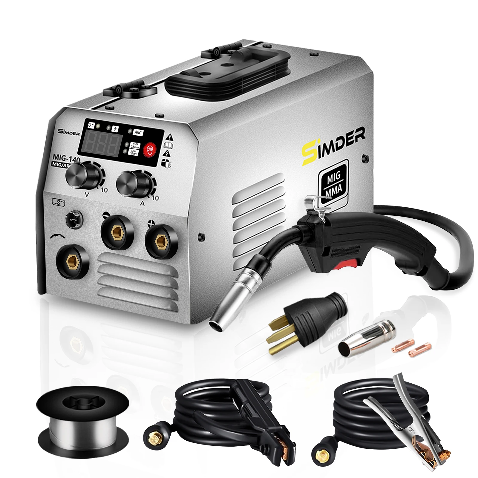 SSIMDER MIG Welder 140A 2 in 1 Stick/Flux Core Welder 110V/220v Dual Voltage Welding Machine with Flux Cored Wire MIG/ARC