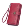 Vintage Large Capacity Women's Purse, Monochromatic, Multi-card, Long Wallet, Multi-function Zipper Strap, Wrist Strap, New 1