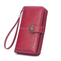 Vintage Large Capacity Women's Purse, Monochromatic, Multi-card, Long Wallet, Multi-function Zipper Strap, Wrist Strap, New 1