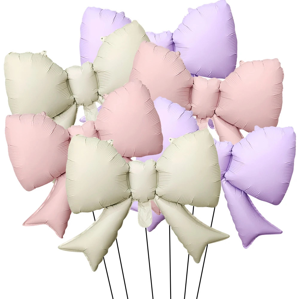 6 Stück 21 Zoll beige rosa Schleife Folienballons Morandi Stil Dekoration für Hochzeit Brautparty Party Hintergrundballon