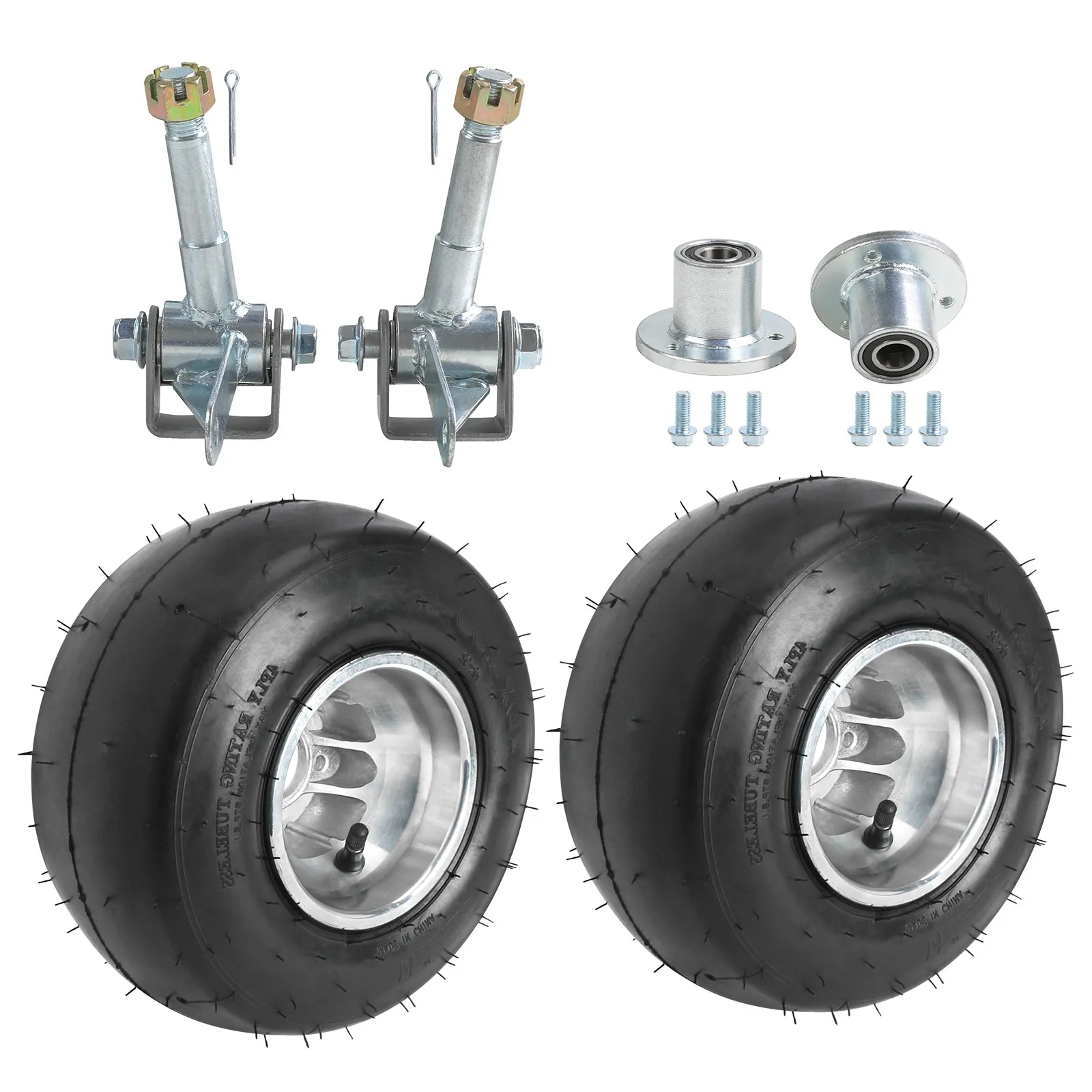 2pcs 10x4.50-5'' Tire Tyre Rim Wheel+3 Stud Wheel Hubs & Front Steering Spindle Knuckles for Racing Go Kart Trike Drift Buggy