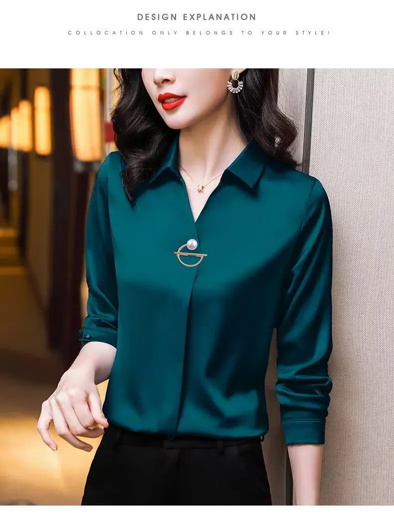 Basic Office Lady Solid Color Shirt Female Clothing Elegant Fashion V-Neck 2023 Spring Autumn Commuter Korean Long Sleeve Blouse