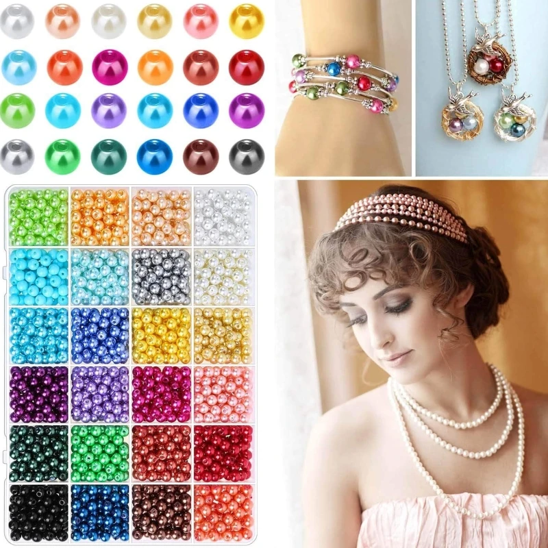 1680x Pearl Beads for Jewelry Making DIY Handmade Art Craft Set 6mm 24 Colors Bracelet Making Crafts for Her Women