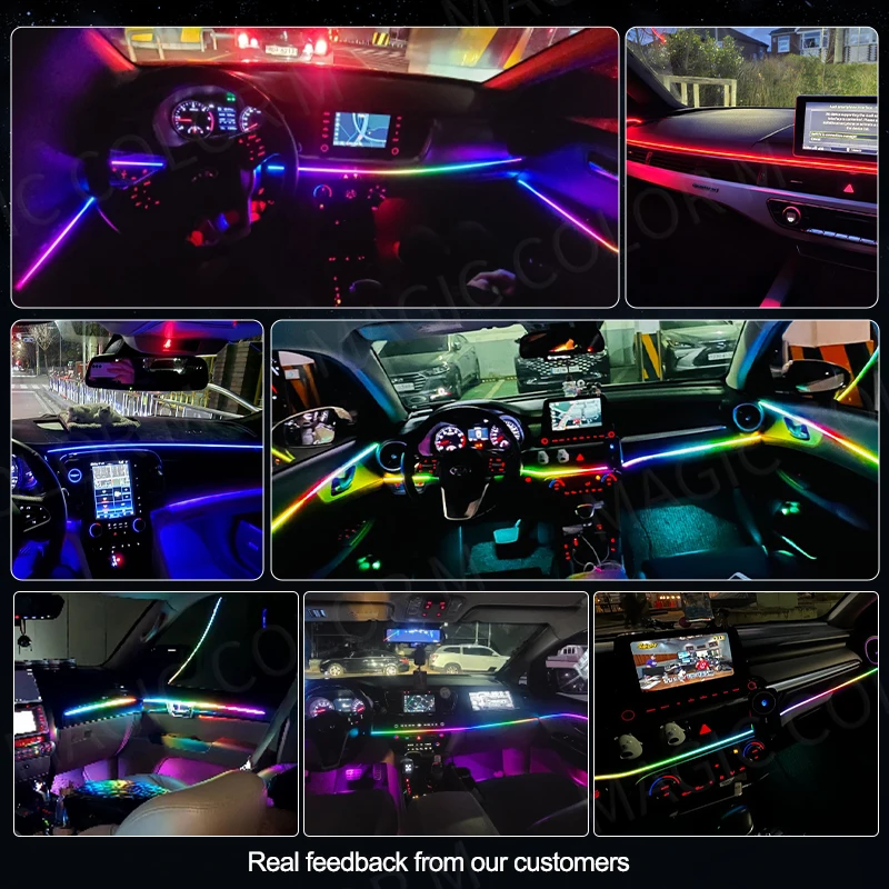 Vget 140 /55.1in symfoniczne światła LED samochodowe uniwersalne 6 w 1 RGB atmosfera lampa pilot aplikacji USB do modelu Tesla 3 Y S X