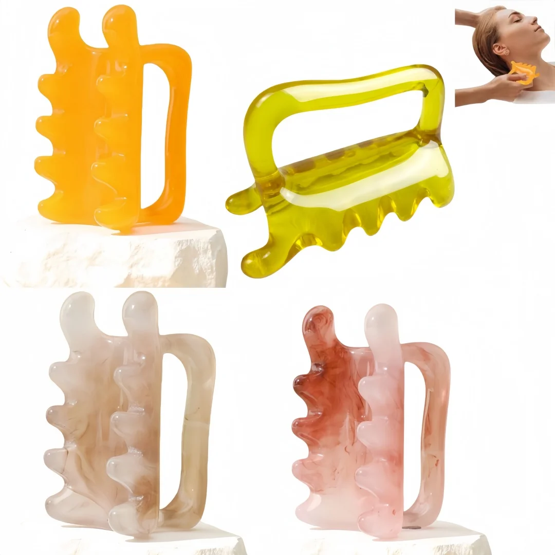 1개입 더블 푸시 레진 마사지 빗 등 허리 괄사 기구 어깨 목 괄사 스틱 경락 마사지 도구