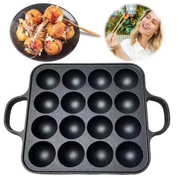 16 Hole Cast Iron Takoyaki Grill Pan Non-Stick Takoyaki Maker Octopus Ball Pancake Maker Kitchen Cookware Kitchenware