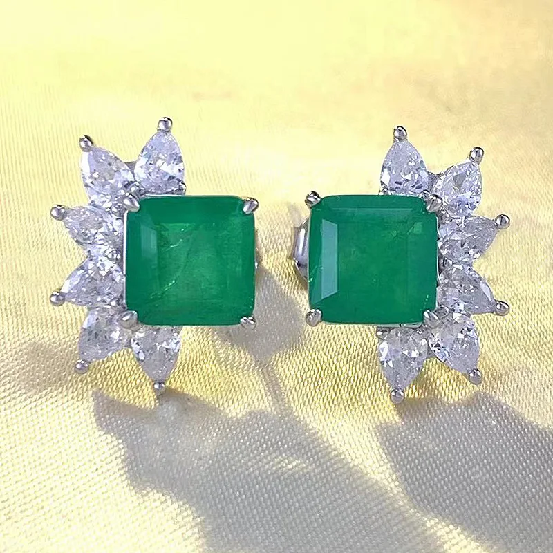 

2023 New S925 Silver Imitation Emerald Cut Earrings Fashion Versatile Hot Selling in Europe and America