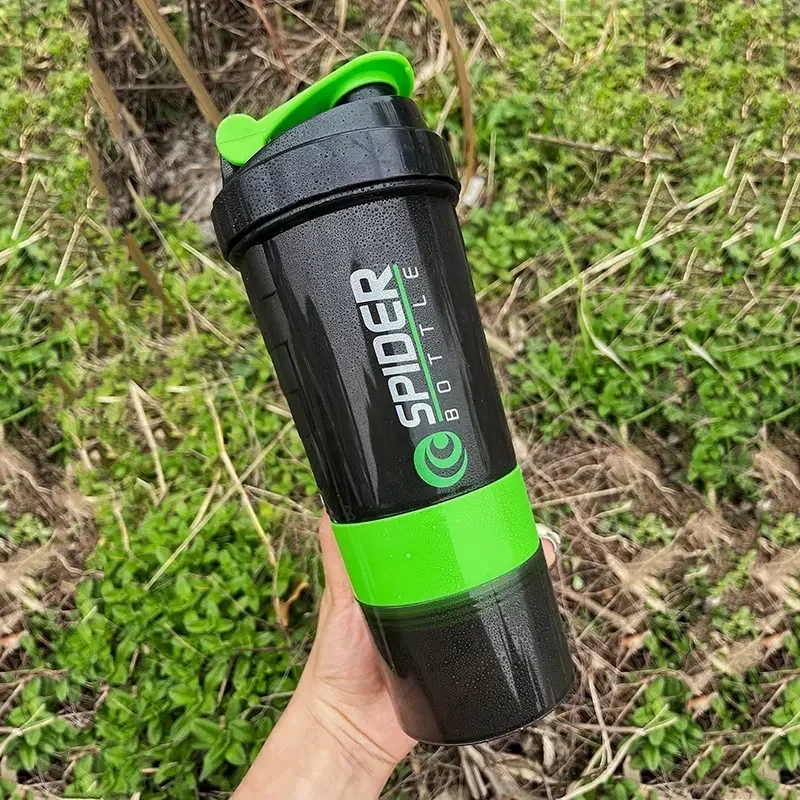 3 Layer Shaker Bottle Protein Mixing Sports Fitness Water Cup 550ml Scaled Plastic with Medicine Box