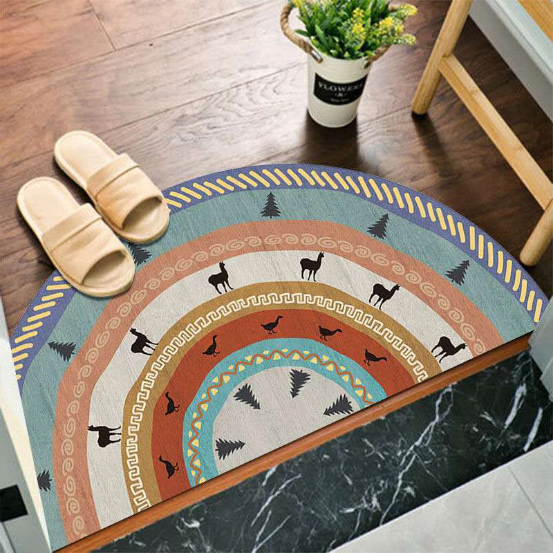 

Entrance Doormat Anti Slip Floor Mat Boho Style Bedroom Carpet Half Round Enthnic Strong Water Absorbent Bath Mats Bathroom Rugs