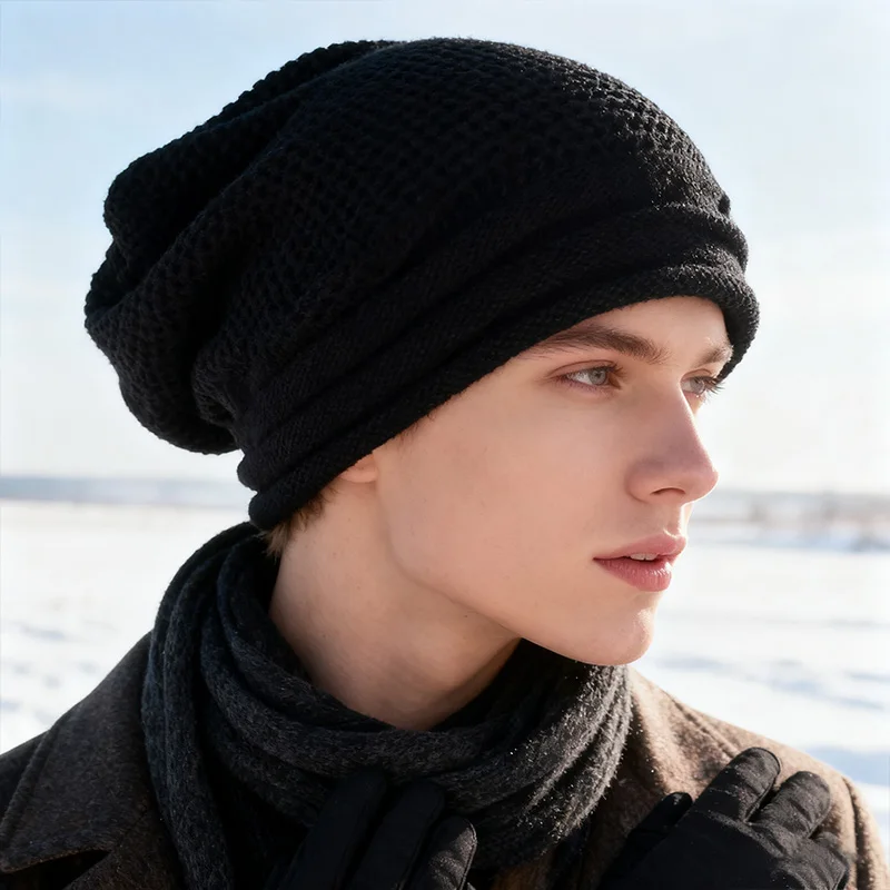 Winter-Slouchy-Baggy-Beanie aus Wolle, gestrickt, warm, übergroß, für Damen und Herren, weich, winddicht, langlebig, zum Skifahren, Wochenendausflüge – Detail 2