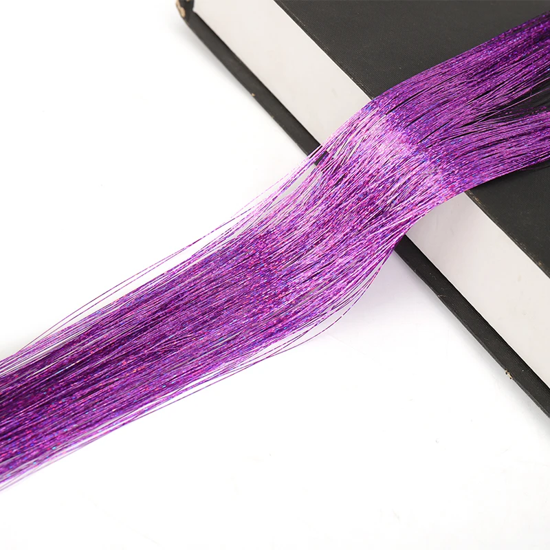 6Pcs 24inch Purple Tinsel Hair Kit Glitter Hair Extension Shiny Colored Hair Tinsel for Women Christmas Party Use Sparkling Hair